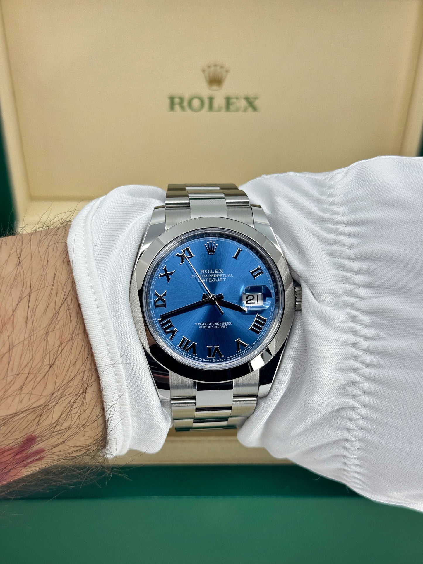 Pre-owned Rolex Datejust 41mm, Stainless Steel, Blue Roman, Oyster, Ref# 126300-0017, dated 2024