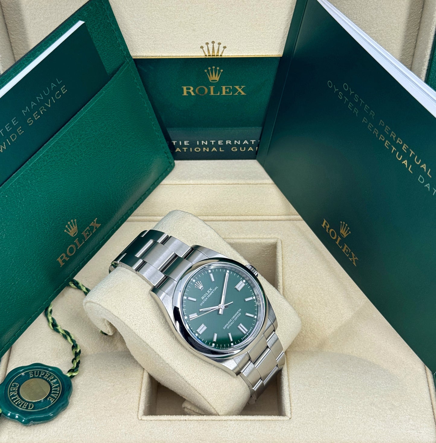Rolex Oyster Perpetual 36mm, Stainless Steel, Green, Ref# 126000-0005, dated 2025
