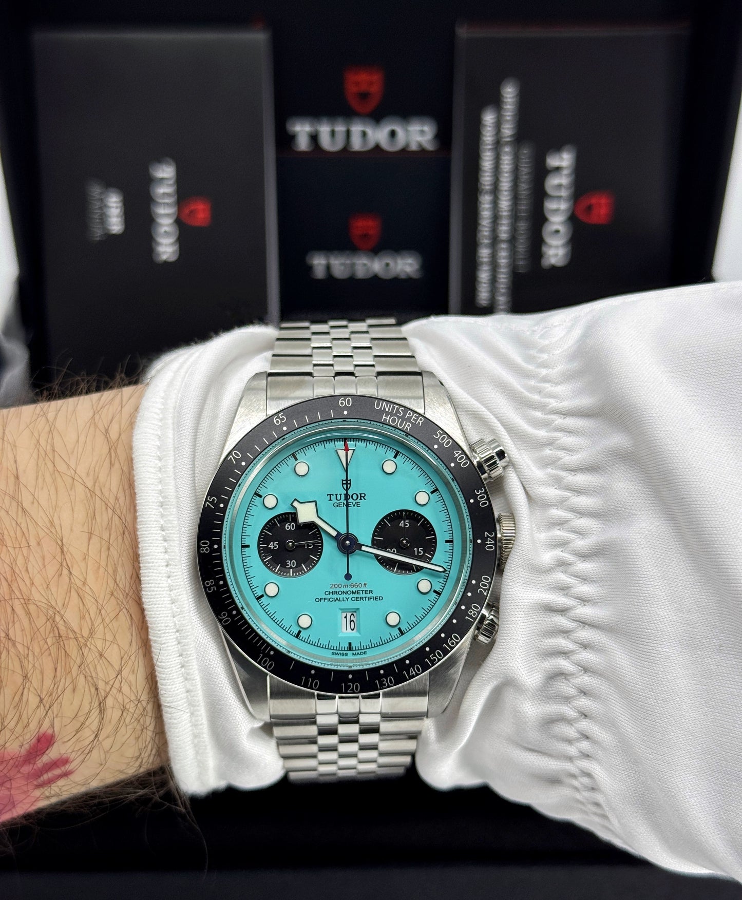 Tudor Black Bay Chrono 41mm, Special Edition, Flamingo Blue, Turquoise, Ref# 79360N-0024, dated 2025