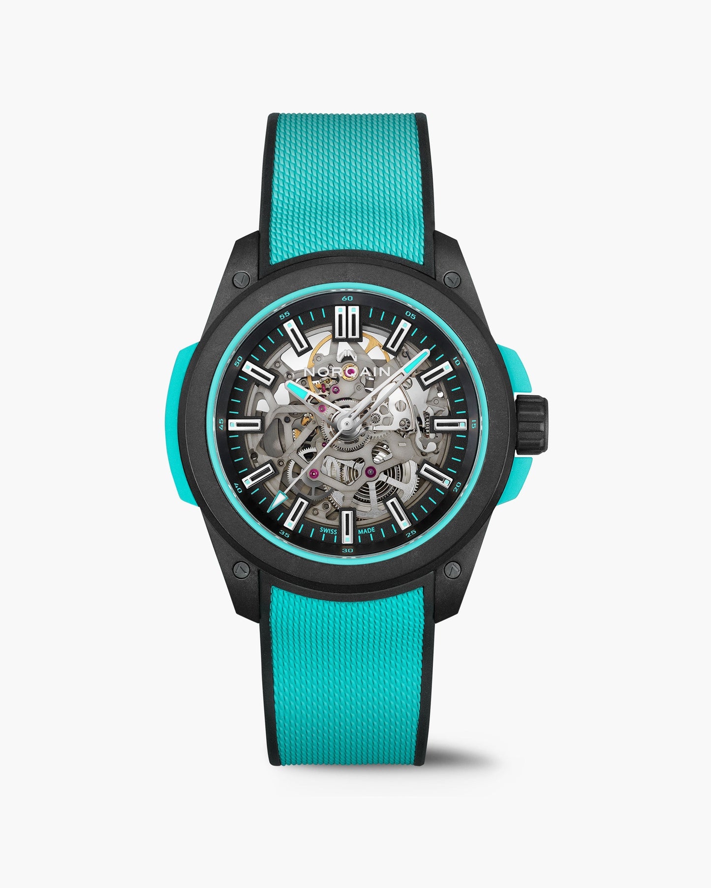 Norqain Wild ONE Skeleton 42mm, Carbon, Turquoise & Black, Ref# NNQ3000QBQ1AS/B007, dated 2025