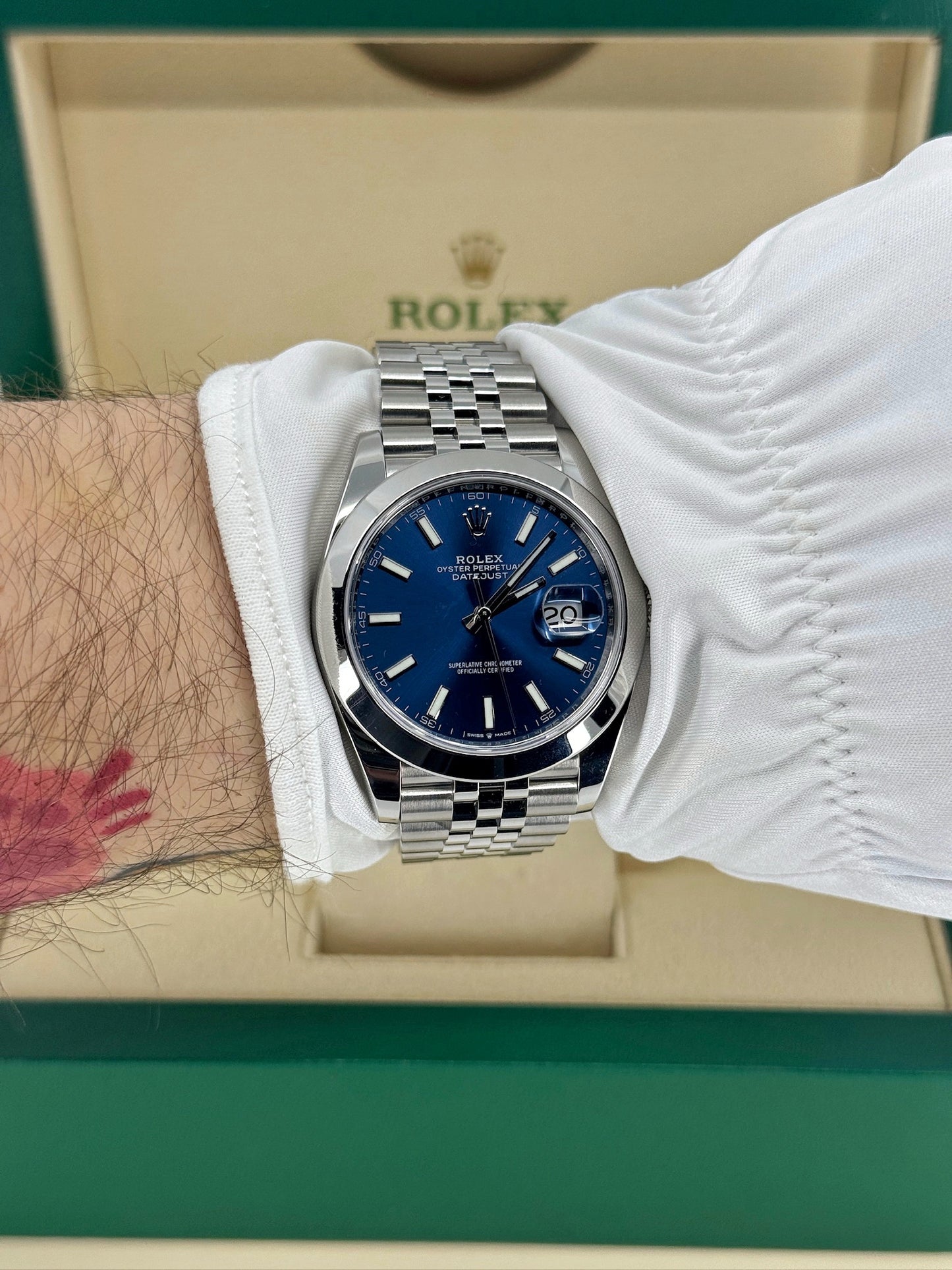Pre-owned Rolex Datejust 41mm, Stainless Steel, Blue, Jubilee, Ref# 126300-0002, dated 2024