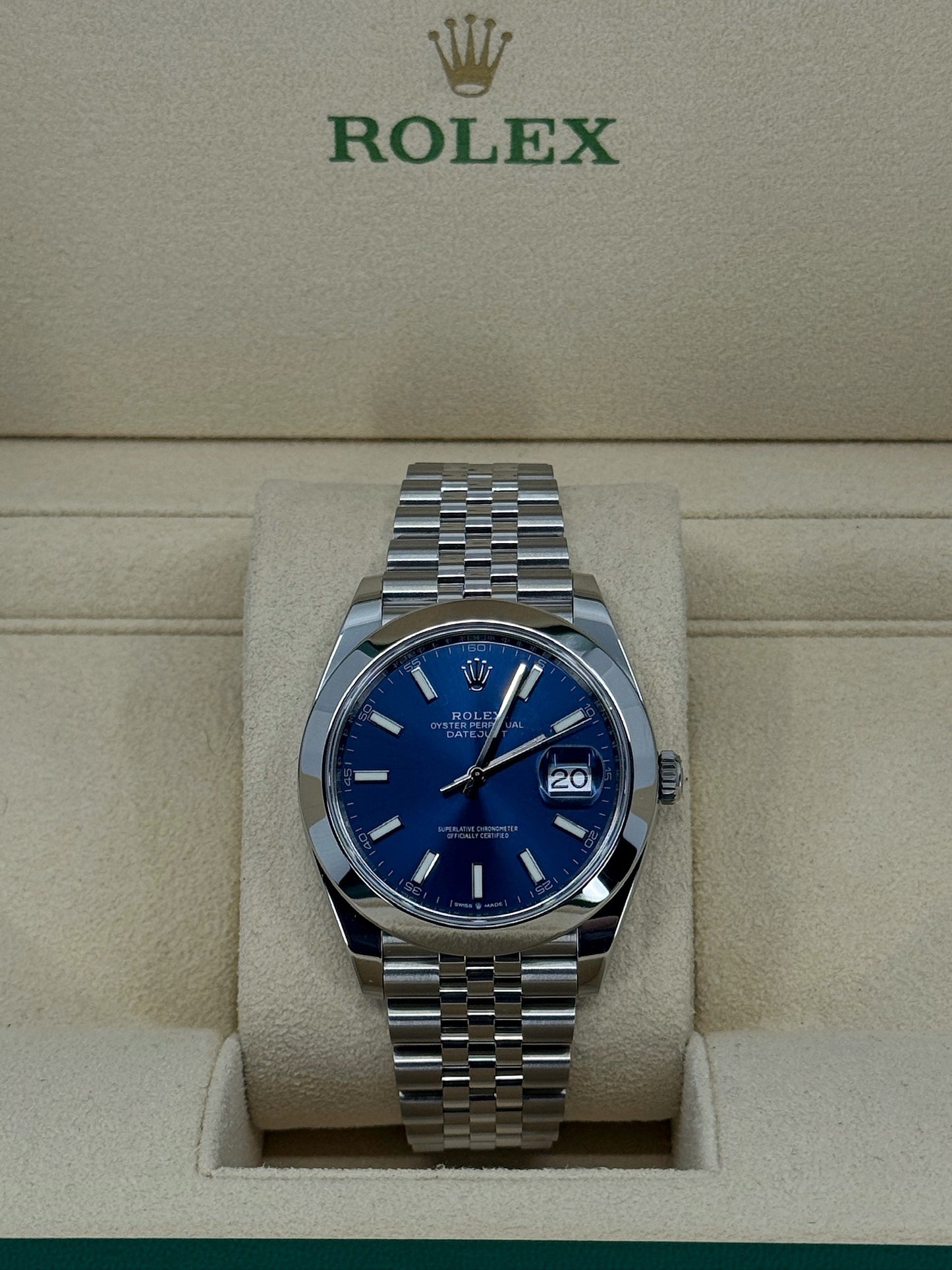 Pre-owned Rolex Datejust 41mm, Stainless Steel, Blue, Jubilee, Ref# 126300-0002, dated 2024