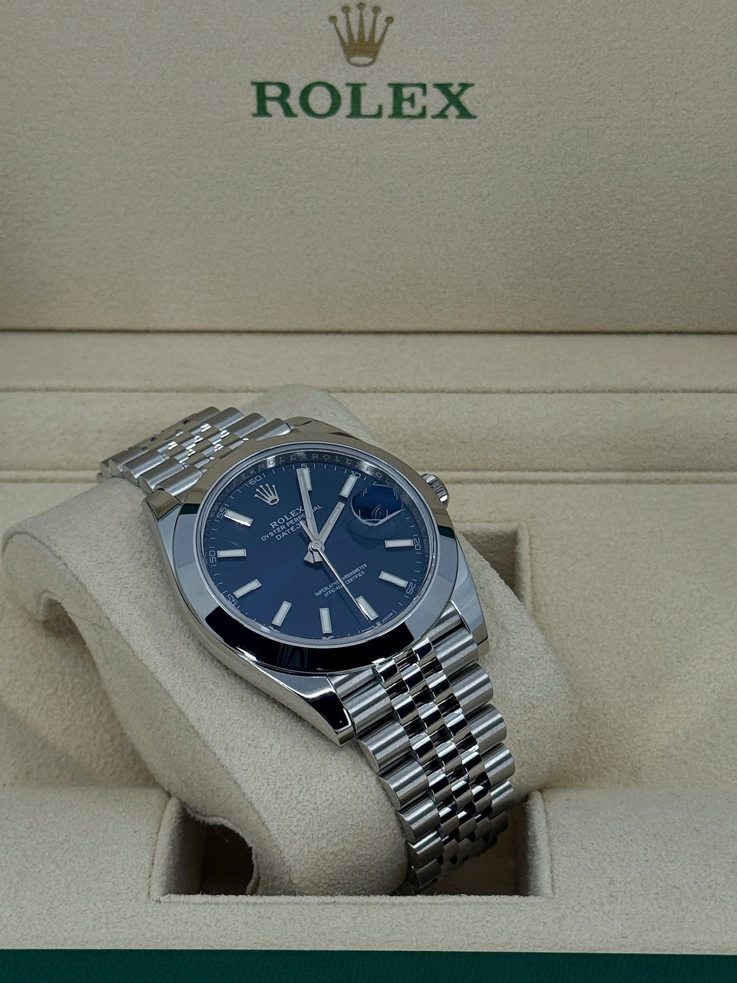 Pre-owned Rolex Datejust 41mm, Stainless Steel, Blue, Jubilee, Ref# 126300-0002, dated 2024