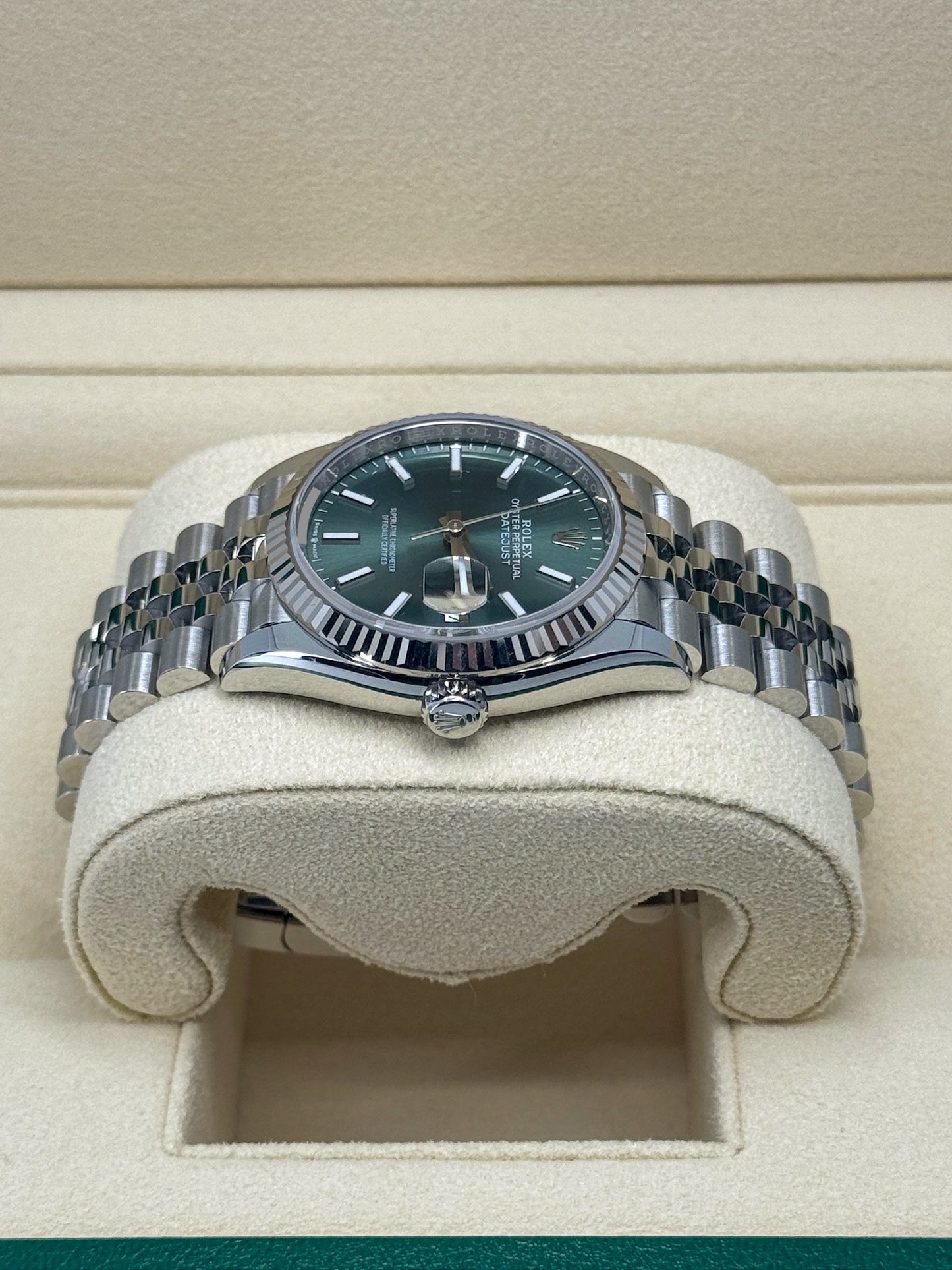Pre-owned Rolex Datejust 36mm, Stainless Steel, Green, Jubilee, Ref# 126234-0051, dated 2024