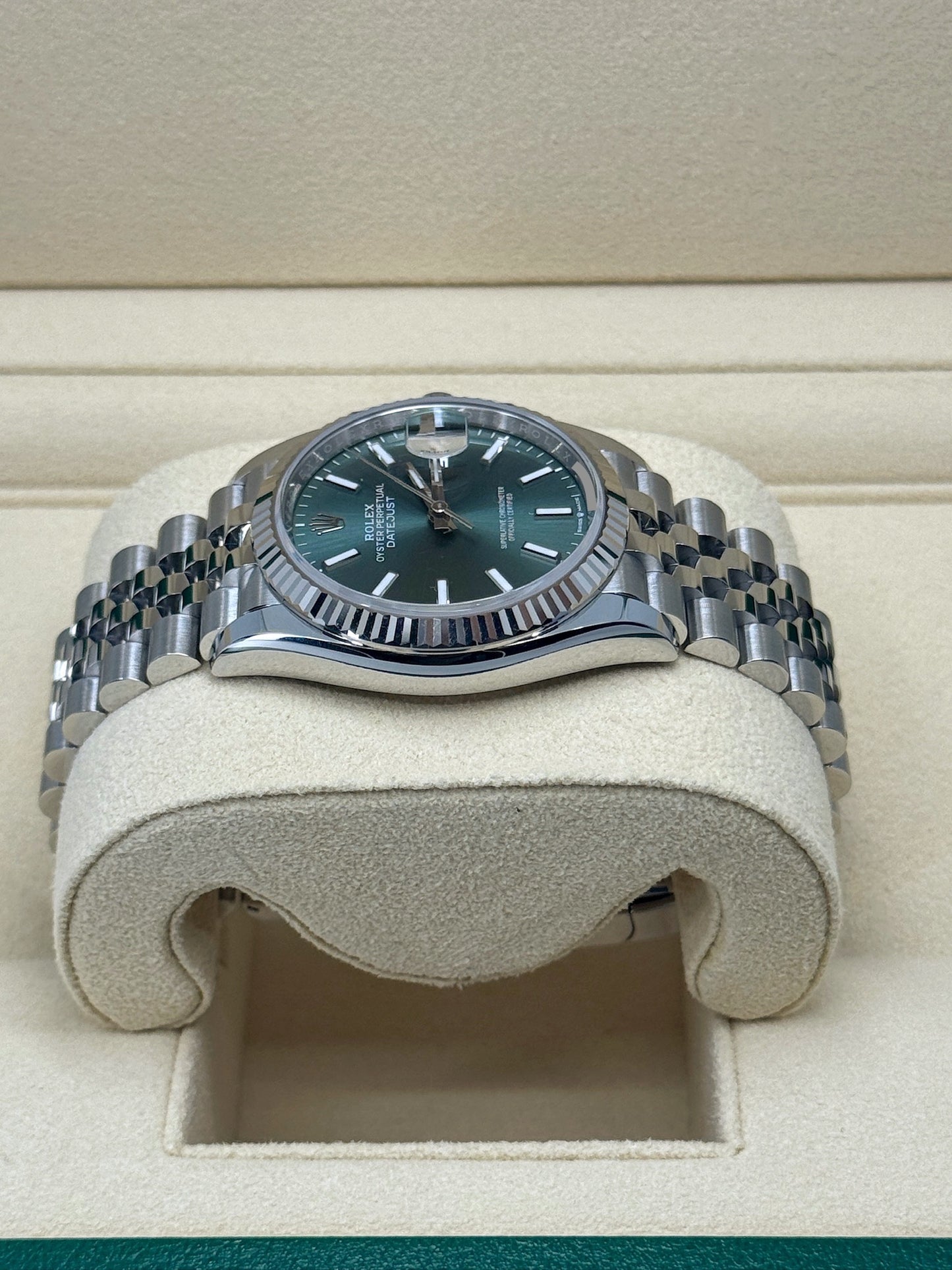 Pre-owned Rolex Datejust 36mm, Stainless Steel, Green, Jubilee, Ref# 126234-0051, dated 2024