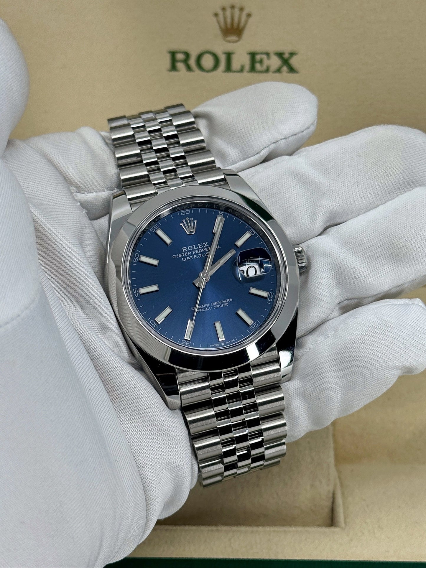 Pre-owned Rolex Datejust 41mm, Stainless Steel, Blue, Jubilee, Ref# 126300-0002, dated 2024