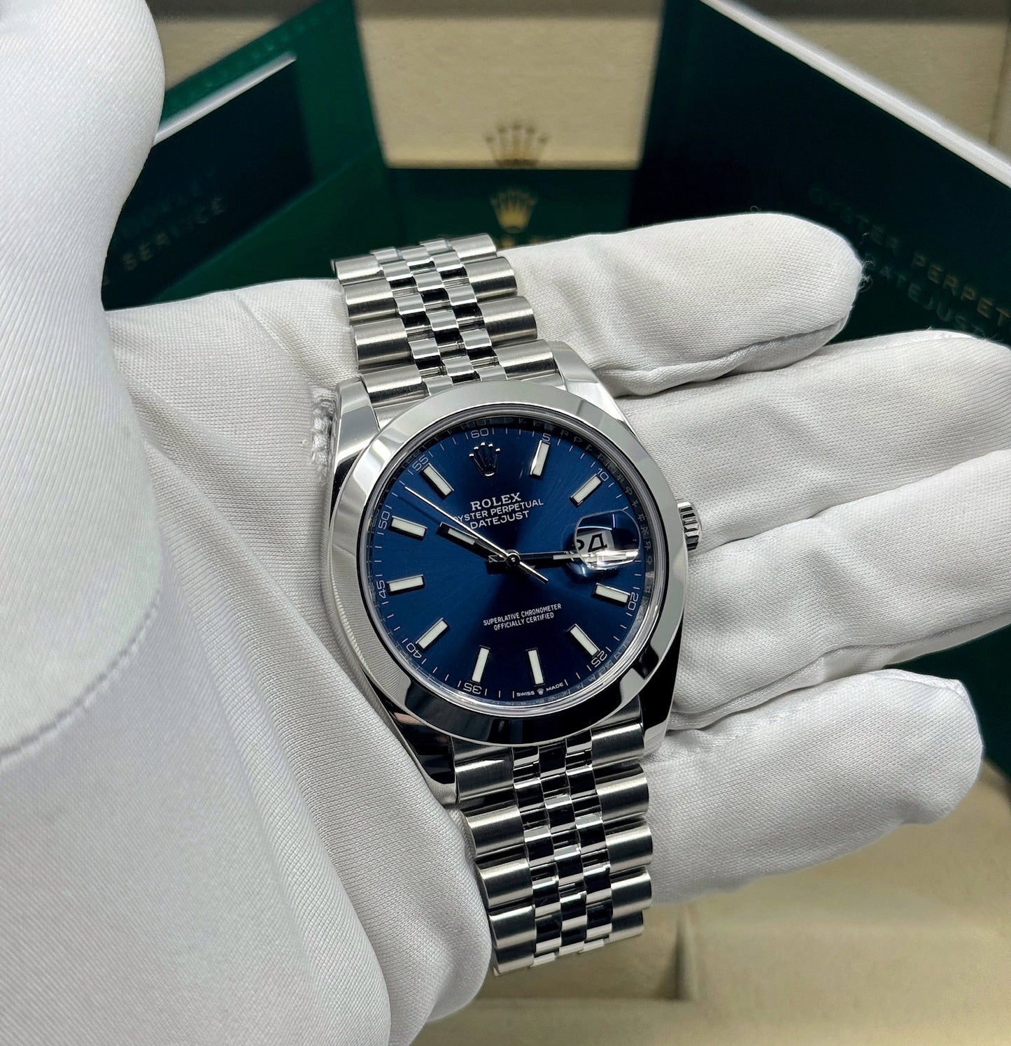 Rolex Datejust 41mm, Stainless Steel, Blue, Jubilee, Ref# 126300-0002, dated 2025