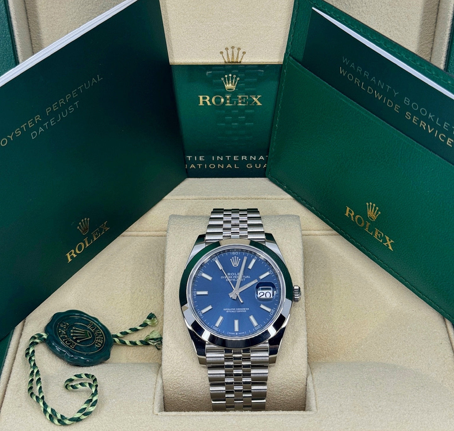 Pre-owned Rolex Datejust 41mm, Stainless Steel, Blue, Jubilee, Ref# 126300-0002, dated 2024
