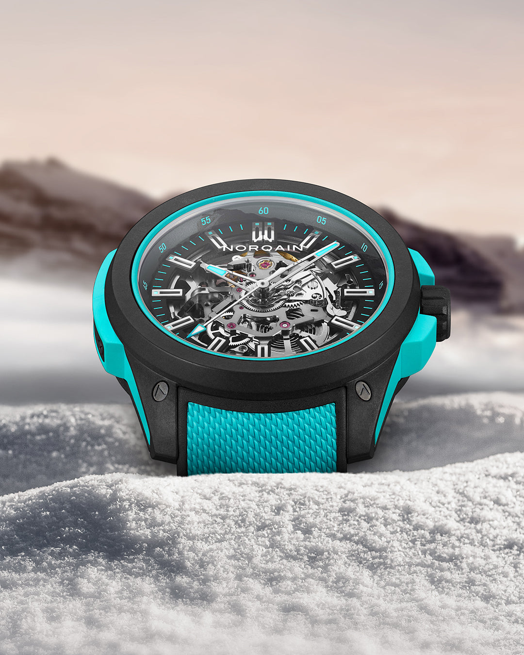 Norqain Wild ONE Skeleton 42mm, Carbon, Turquoise & Black, Ref# NNQ3000QBQ1AS/B007, dated 2025