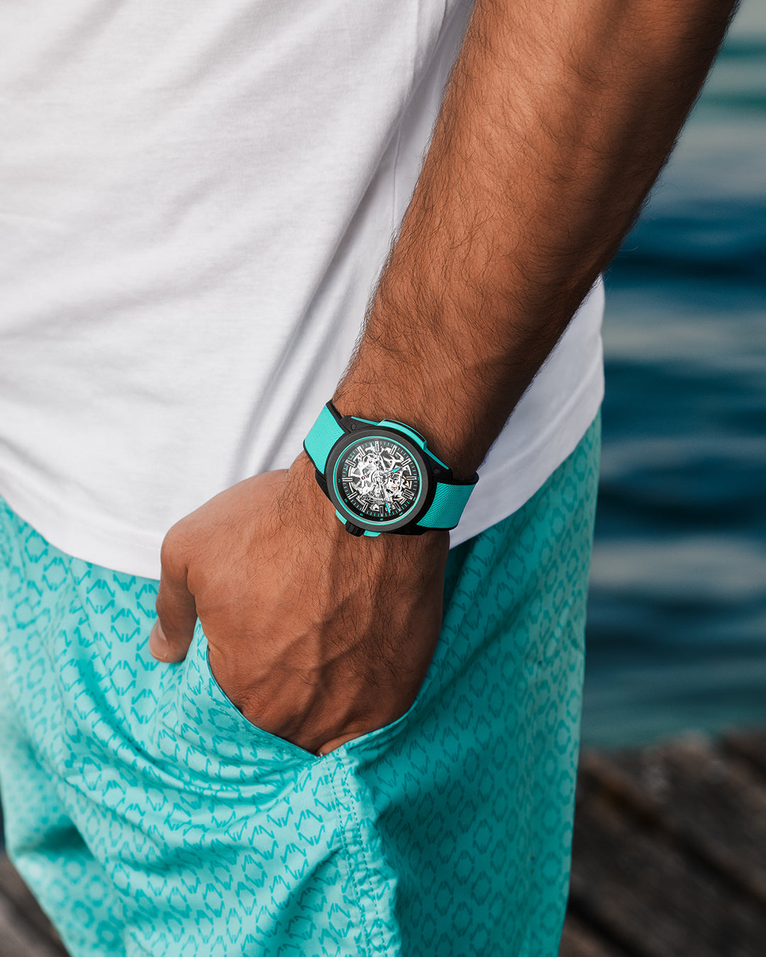 Norqain Wild ONE Skeleton 42mm, Carbon, Turquoise & Black, Ref# NNQ3000QBQ1AS/B007, dated 2025