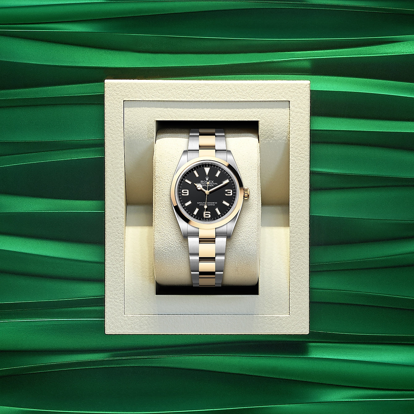 Rolex Explorer 36mm, 18k YG & Stainless Steel, Black, Ref# 124273, dated 2025
