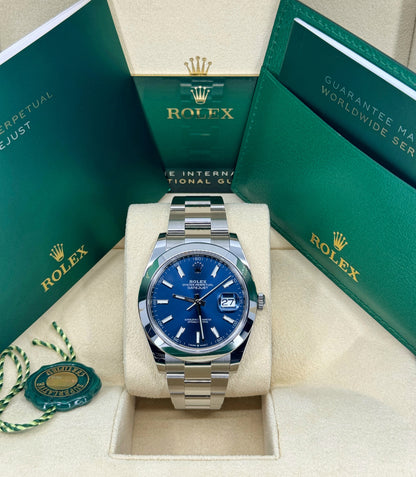 Pre-owned Rolex Datejust 41mm, Stainless Steel, Blue, Oyster, Ref# 126300-0001, dated 2023