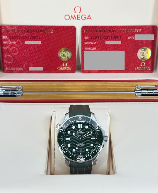 Omega Seamaster Professional Diver 300M, 42mm, Stainless Steel, Green, Ref# 210.32.42.20.10.001, dated 2026
