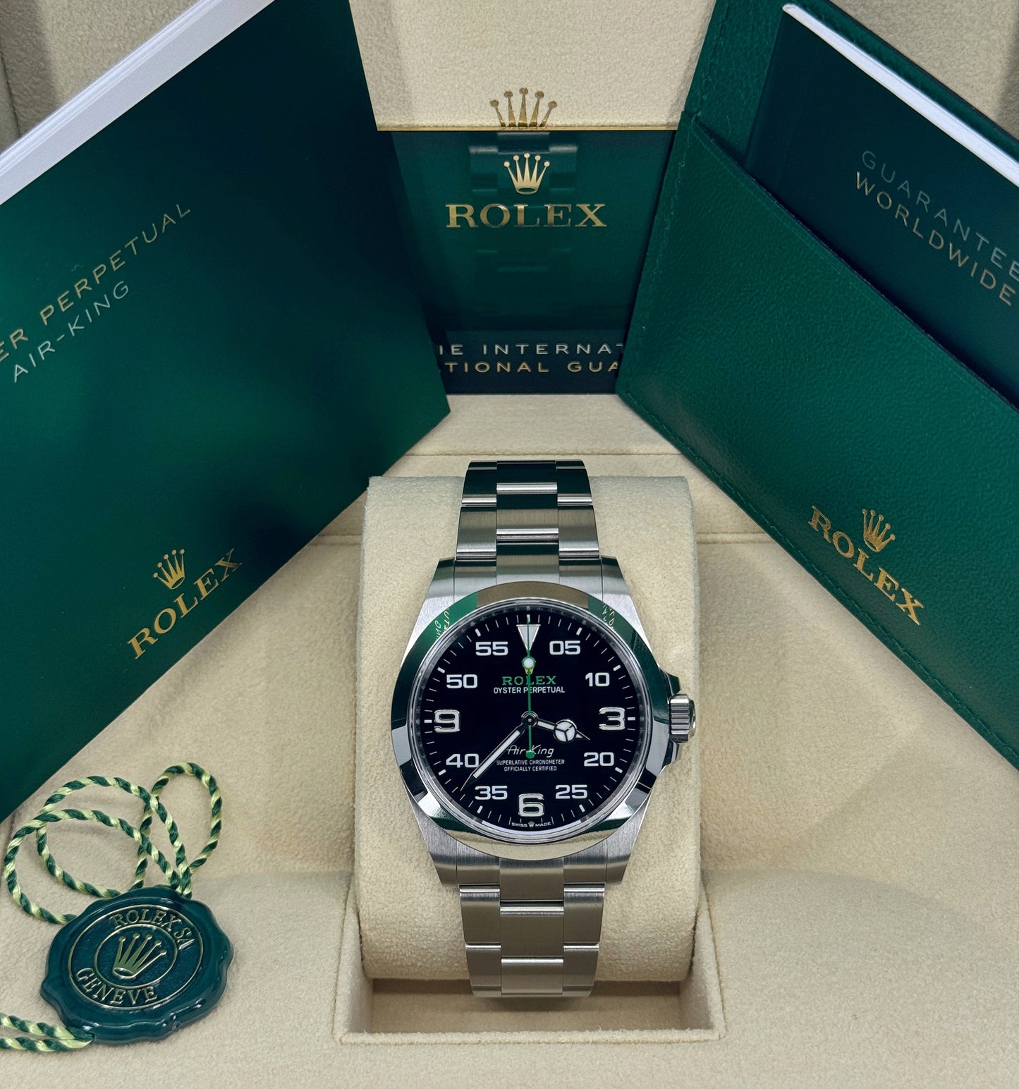 Pre-owned Rolex Air-King 40mm, Stainless Steel, Black, Ref# 126900, dated 2023