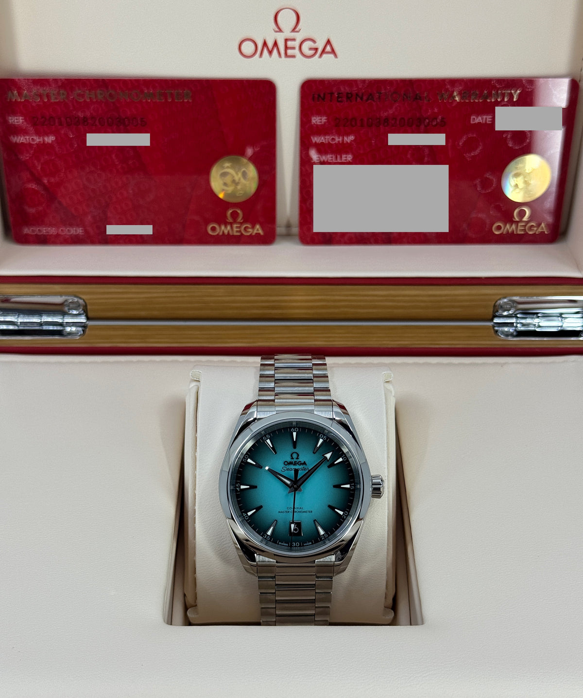 Omega Seamaster Aqua Terra 150M 38mm, Steel, Turquoise, Ref# 220.10.38.20.03.005, dated 2026