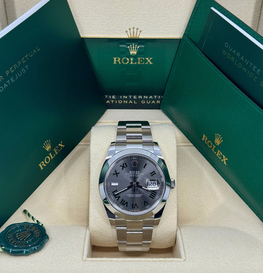 Pre-owned Rolex Datejust 41mm, Stainless Steel, Wimbledon, Slate, Oyster, Ref# 126300-0013, dated 2024