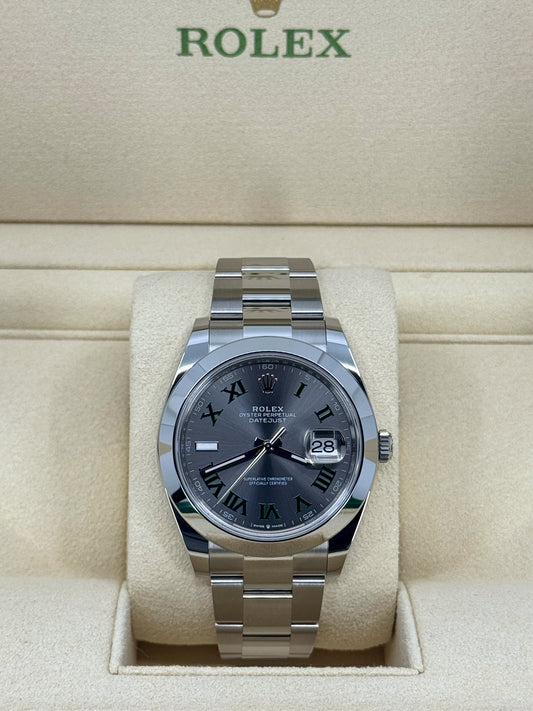Pre-owned Rolex Datejust 41mm, Stainless Steel, Wimbledon, Slate, Oyster, Ref# 126300-0013, dated 2024