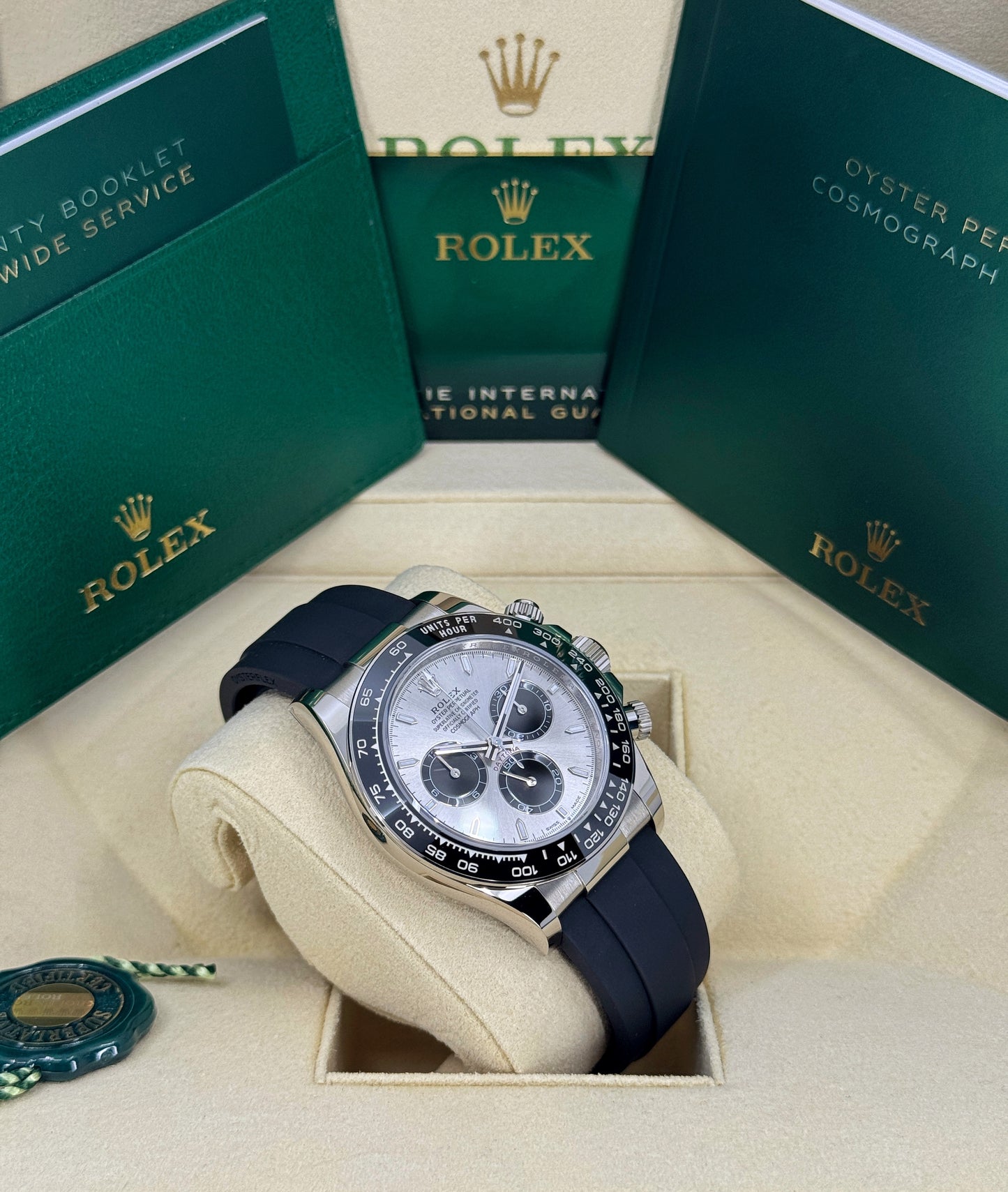 Rolex Daytona 40mm, 18k WG & Oysterflex, Ghost, Steel & Black, Ref# 126519LN-0006, dated 2025