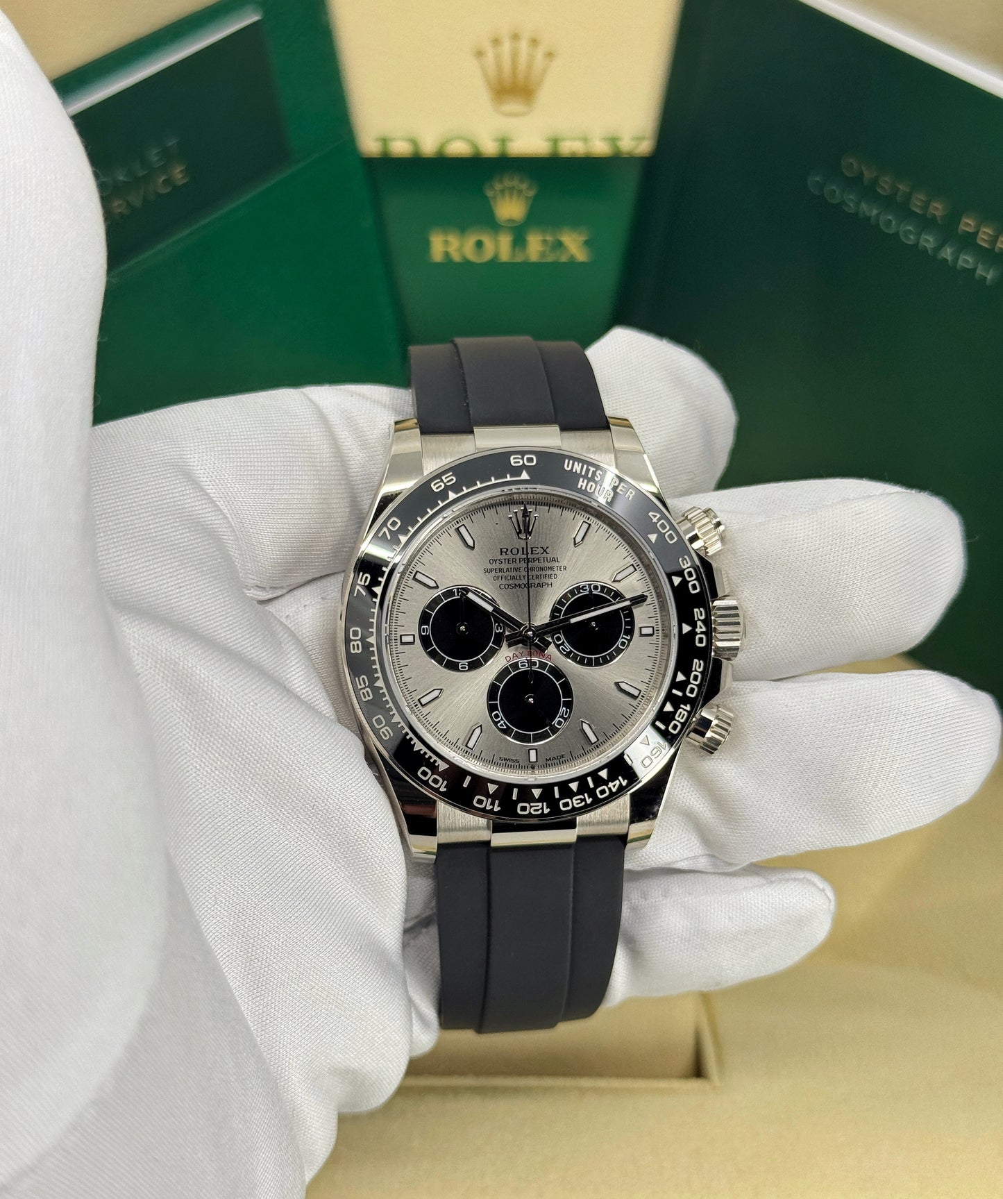 Rolex Daytona 40mm, 18k WG & Oysterflex, Ghost, Steel & Black, Ref# 126519LN-0006, dated 2025