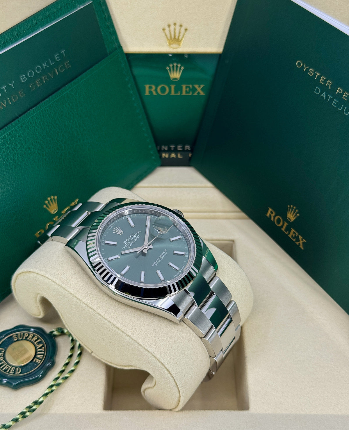 Rolex Datejust 41mm, Stainless Steel, Green, Oyster, Ref# 126334-0027, dated 2026