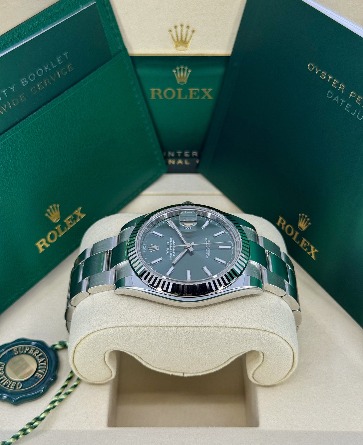 Rolex Datejust 41mm, Stainless Steel, Green, Oyster, Ref# 126334-0027, dated 2026
