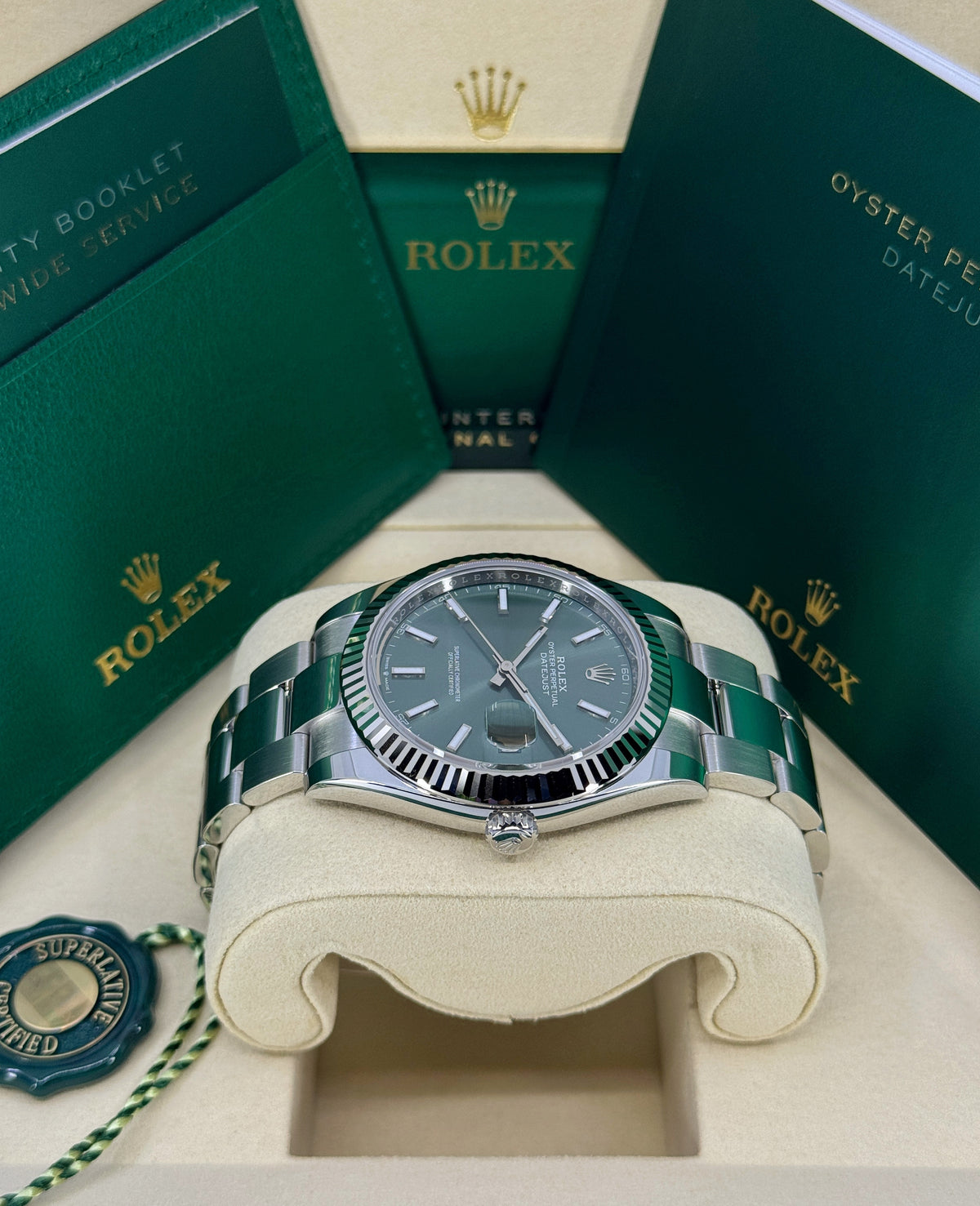 Rolex Datejust 41mm, Stainless Steel, Green, Oyster, Ref# 126334-0027, dated 2026