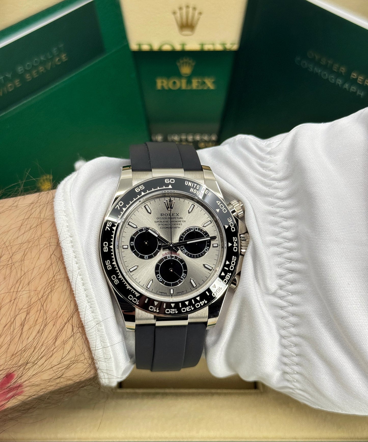 Rolex Daytona 40mm, 18k WG & Oysterflex, Ghost, Steel & Black, Ref# 126519LN-0006, dated 2026