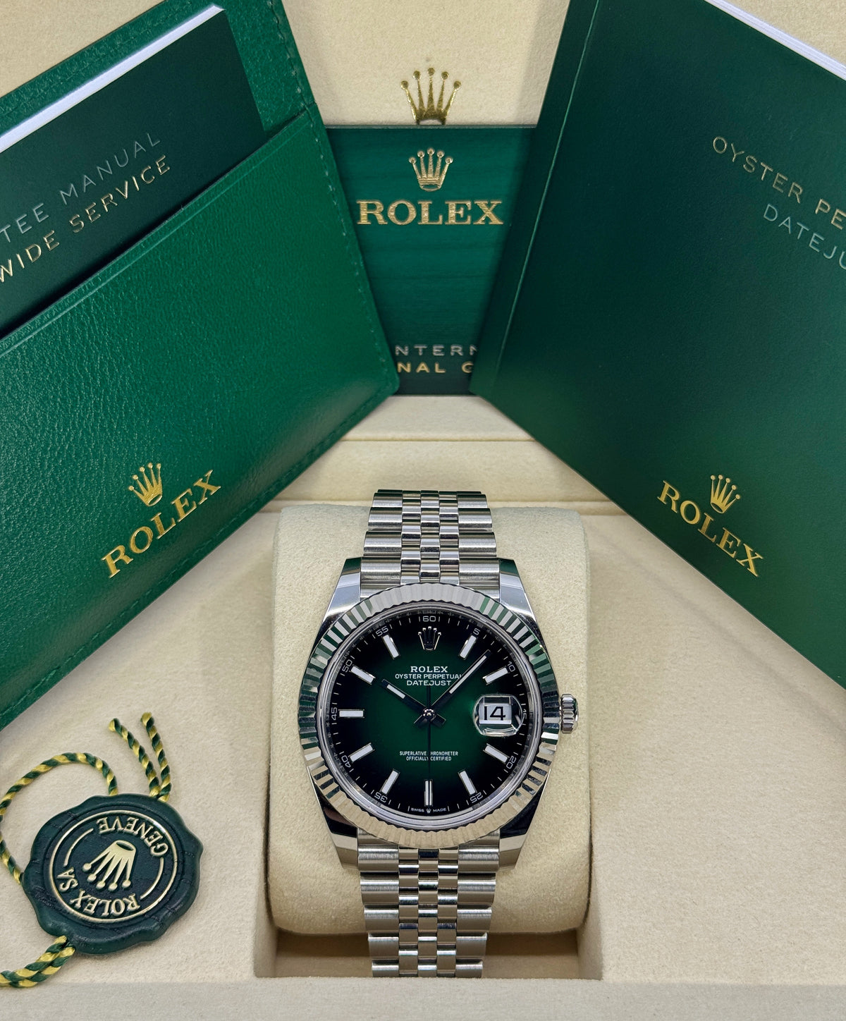 Rolex Datejust 41mm, Stainless Steel, Green Ombré, Jubilee, Ref# 126334-0034, dated 2026