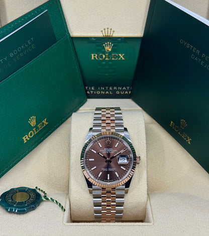Rolex Datejust 36mm, 18k RG & Stainless Steel, Chocolate, Jubilee, Ref# 126231-0043, dated 2025