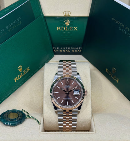 Rolex Datejust 36mm, 18k RG & Stainless Steel, Chocolate, Jubilee, Ref# 126231-0043, dated 2025