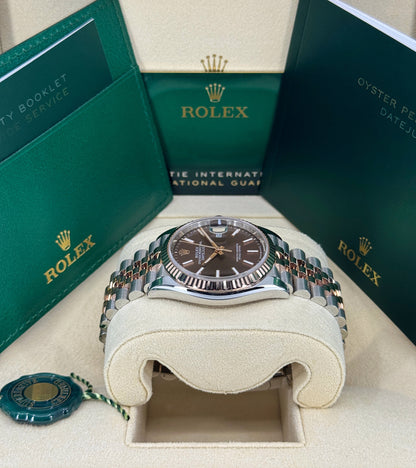 Rolex Datejust 36mm, 18k RG & Stainless Steel, Chocolate, Jubilee, Ref# 126231-0043, dated 2025