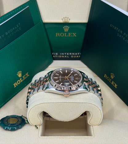 Rolex Datejust 36mm, 18k RG & Stainless Steel, Chocolate, Jubilee, Ref# 126231-0043, dated 2025