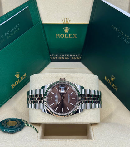 Rolex Datejust 36mm, 18k RG & Stainless Steel, Chocolate, Jubilee, Ref# 126231-0043, dated 2025