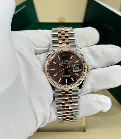 Rolex Datejust 36mm, 18k RG & Stainless Steel, Chocolate, Jubilee, Ref# 126231-0043, dated 2025