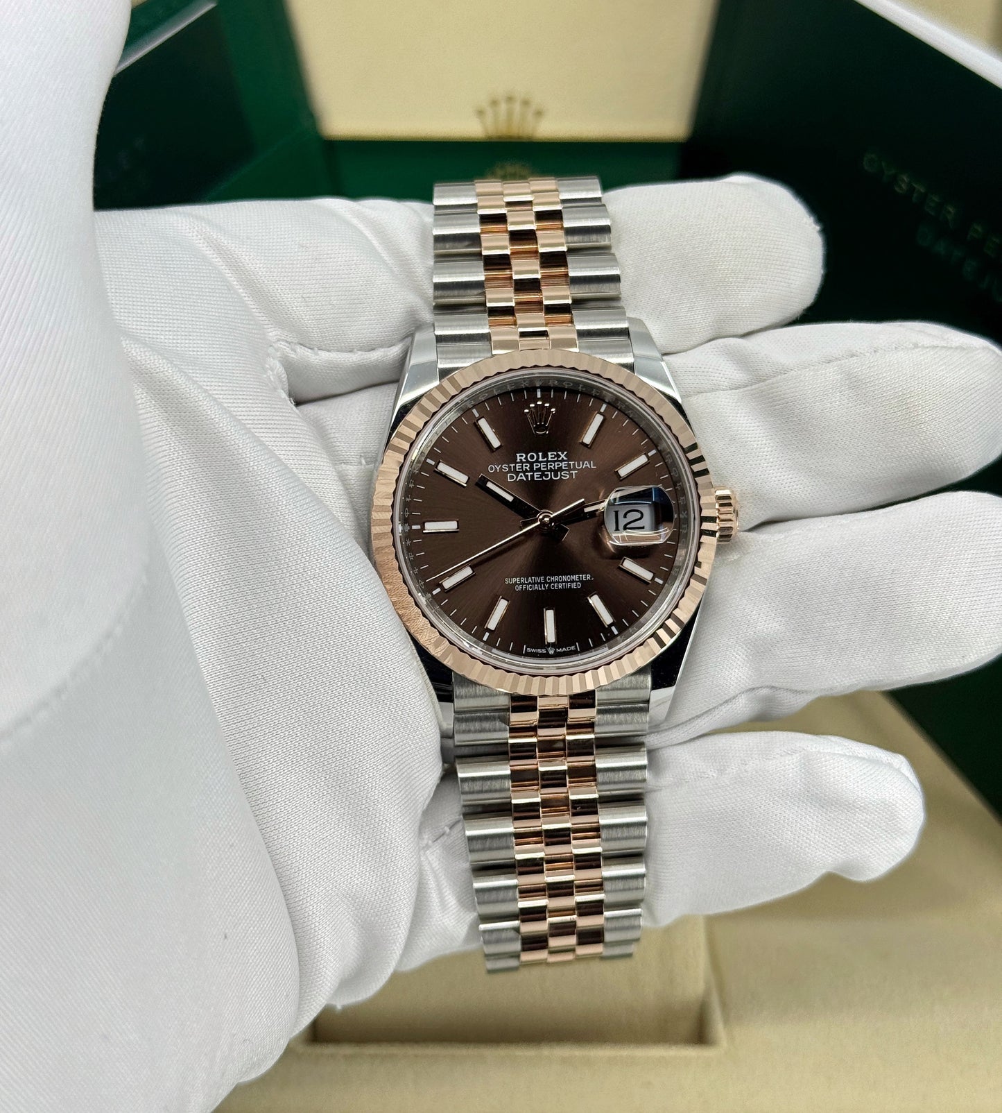 Rolex Datejust 36mm, 18k RG & Stainless Steel, Chocolate, Jubilee, Ref# 126231-0043, dated 2025