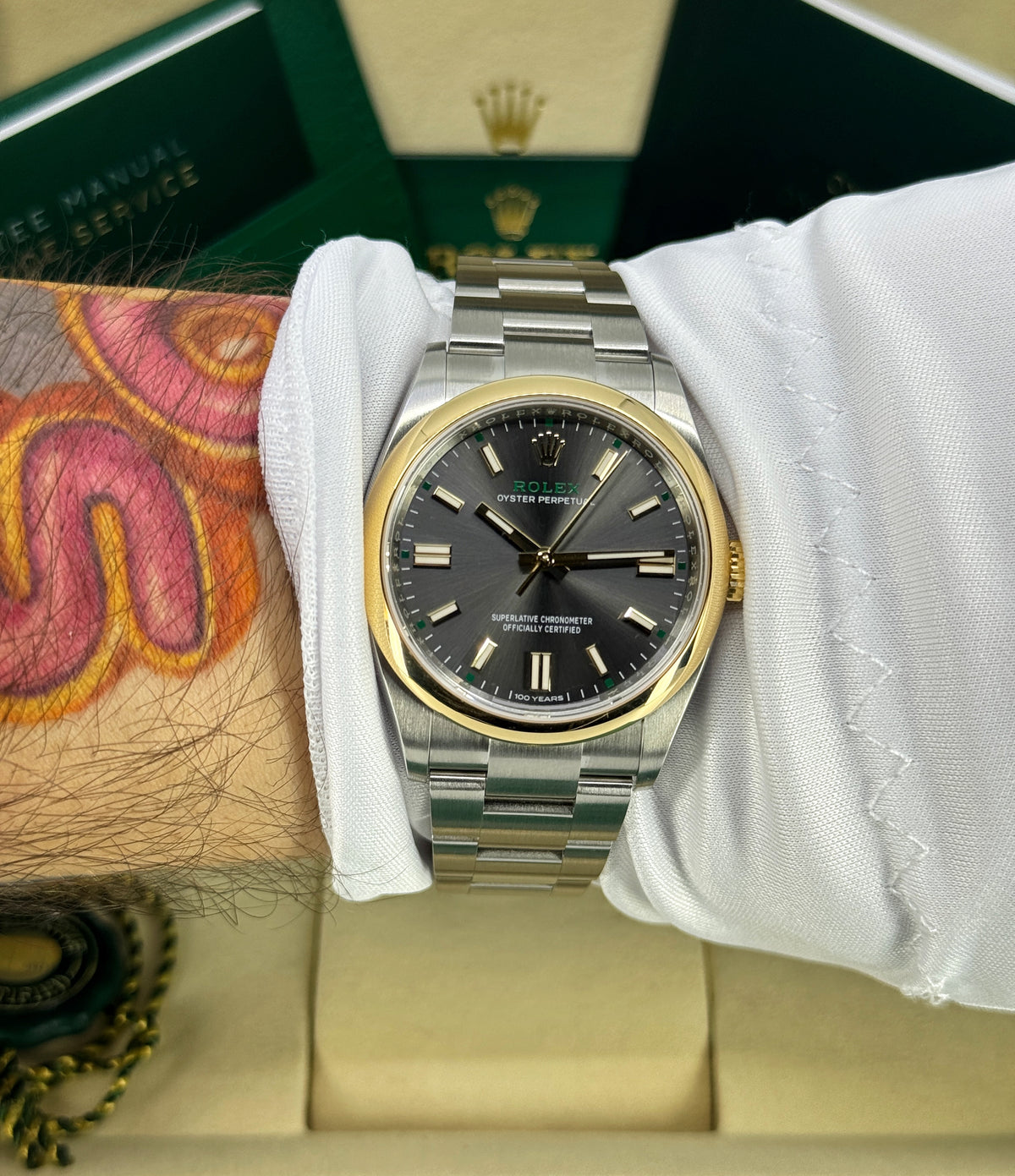 Rolex Oyster Perpetual 36mm, 18k YG/SS, 100th Anniversary Edition, Slate, Ref# 126003-0001, dated 2026