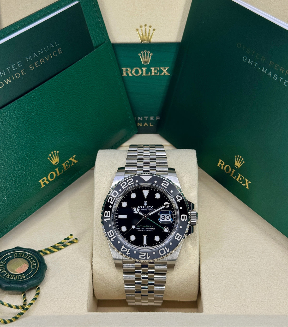 Rolex GMT-Master II 40mm, Stainless Steel, Bruce Wayne, Jubilee, Ref# 126710GRNR-0003, dated 2026