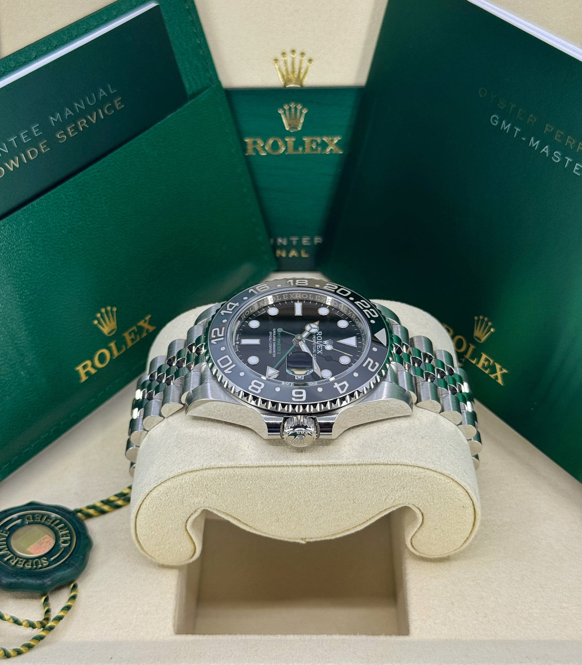 Rolex GMT-Master II 40mm, Stainless Steel, Bruce Wayne, Jubilee, Ref# 126710GRNR-0003, dated 2026