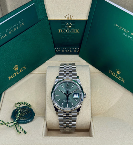 Rolex Datejust 36mm, Stainless Steel, Green, Jubilee, Ref# 126200-0023, dated 2025