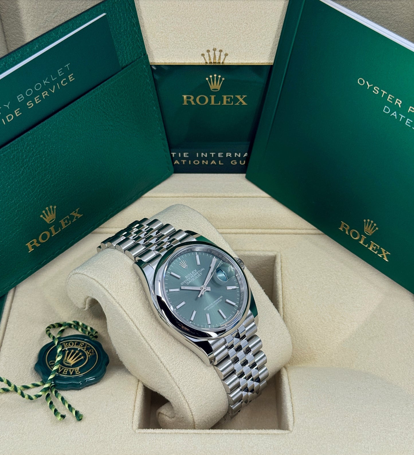 Rolex Datejust 36mm, Stainless Steel, Green, Jubilee, Ref# 126200-0023, dated 2025