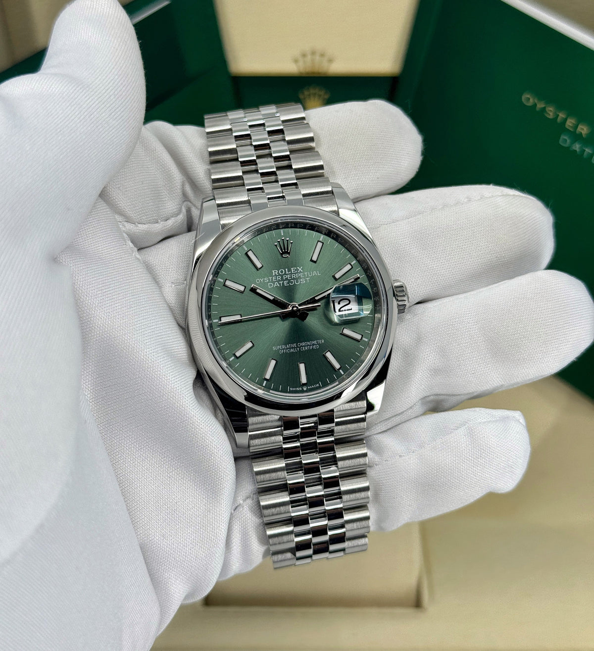 Rolex Datejust 36mm, Stainless Steel, Green, Jubilee, Ref# 126200-0023, dated 2026