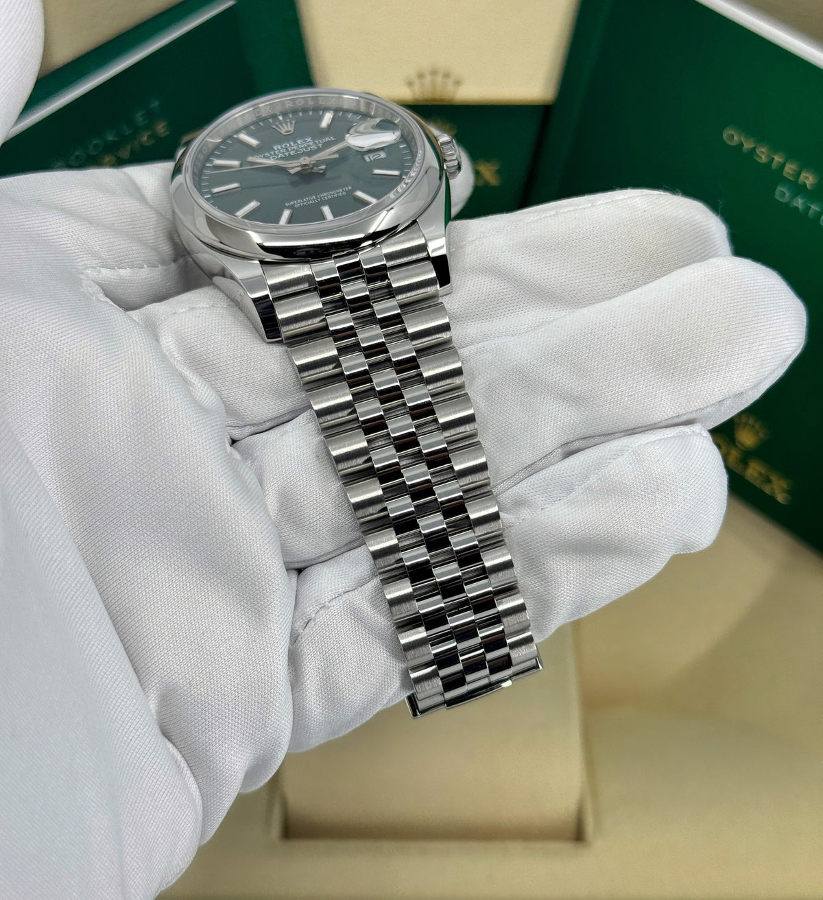 Rolex Datejust 36mm, Stainless Steel, Green, Jubilee, Ref# 126200-0023, dated 2026