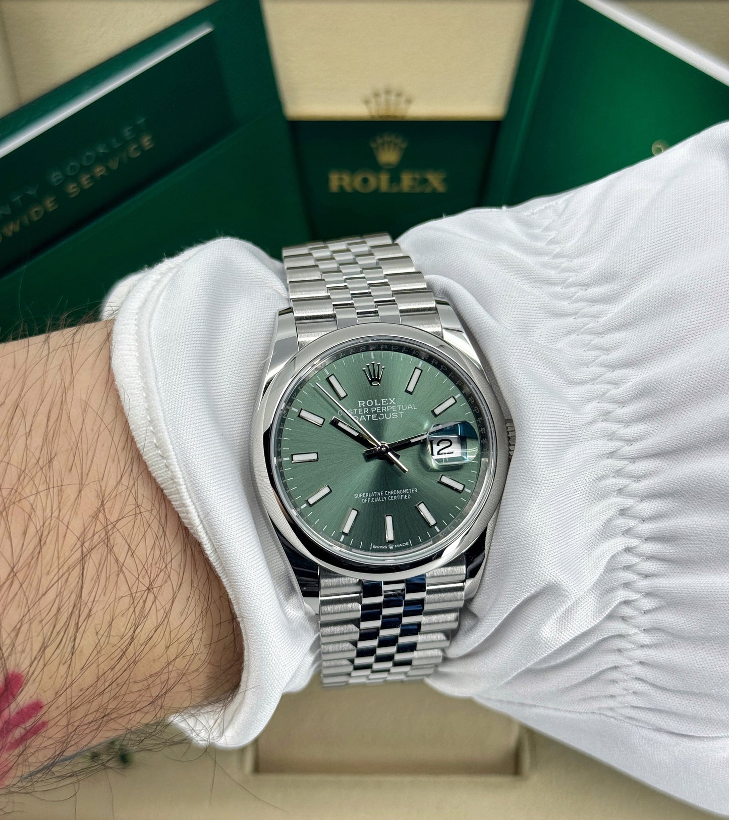 Rolex Datejust 36mm, Stainless Steel, Green, Jubilee, Ref# 126200-0023, dated 2025