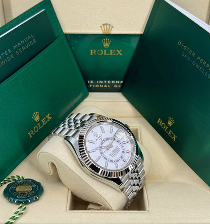 Rolex Sky-Dweller 42mm, 18k WG & Stainless Steel, White, Jubilee, Ref# 336934-0004, dated 2025