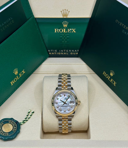 Rolex Lady-Datejust 28mm, 18k YG & Stainless Steel, Mother of Pearl Diamond, Jubilee, Ref# 279173-0013, dated 2025