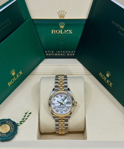 Rolex Lady-Datejust 28mm, 18k YG & Stainless Steel, Mother of Pearl Diamond, Jubilee, Ref# 279173-0013, dated 2026