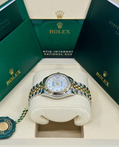 Rolex Lady-Datejust 28mm, 18k YG & Stainless Steel, Mother of Pearl Diamond, Jubilee, Ref# 279173-0013, dated 2026