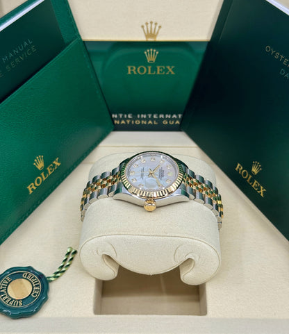 Rolex Lady-Datejust 28mm, 18k YG & Stainless Steel, Mother of Pearl Diamond, Jubilee, Ref# 279173-0013, dated 2025