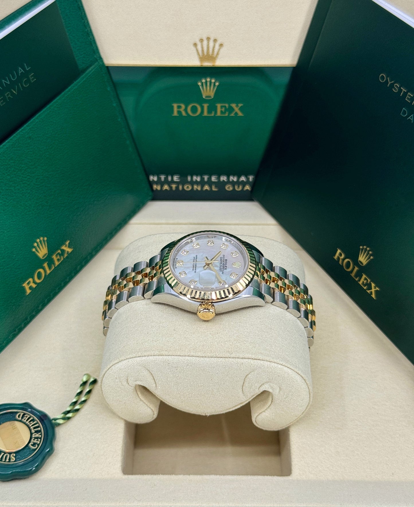 Rolex Lady-Datejust 28mm, 18k YG & Stainless Steel, Mother of Pearl Diamond, Jubilee, Ref# 279173-0013, dated 2026