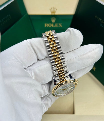 Rolex Lady-Datejust 28mm, 18k YG & Stainless Steel, Mother of Pearl Diamond, Jubilee, Ref# 279173-0013, dated 2025